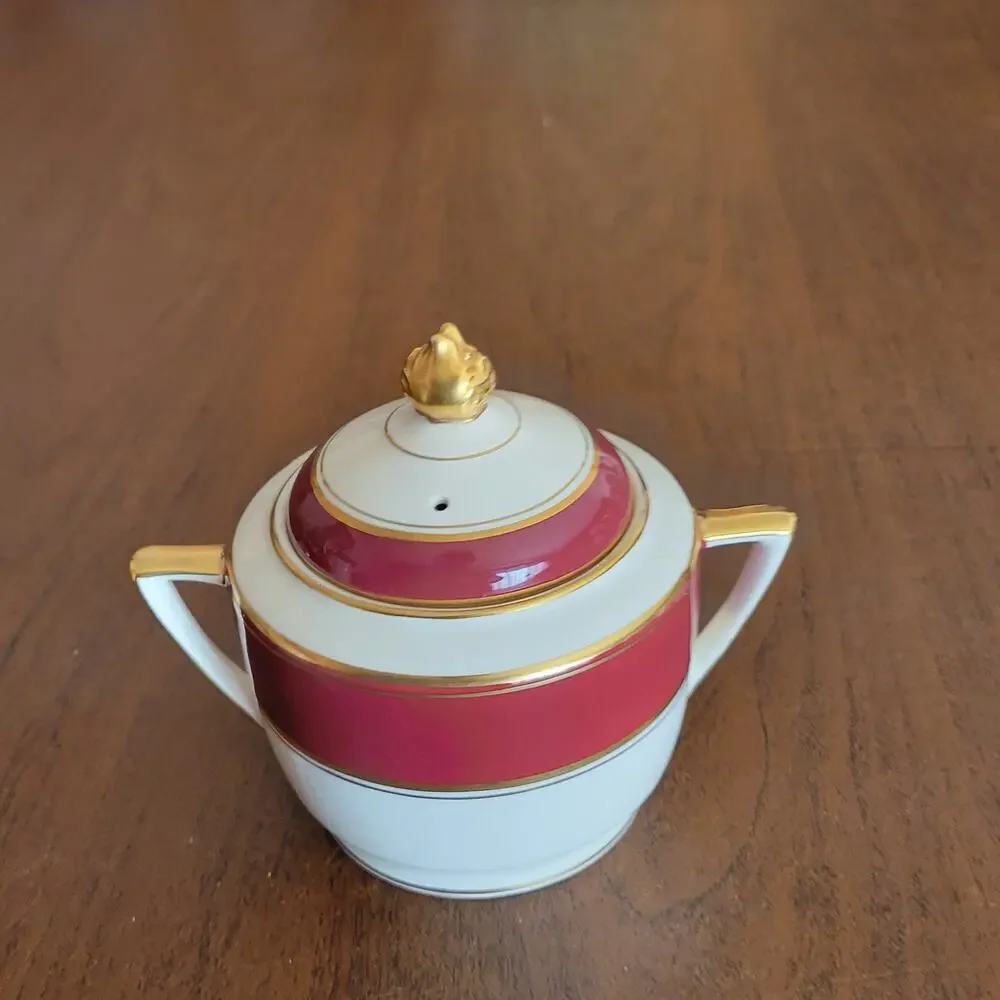 Vintage Fondeville Ambassador Ware Maroon Ivory  Covered Sugar Bowl England
